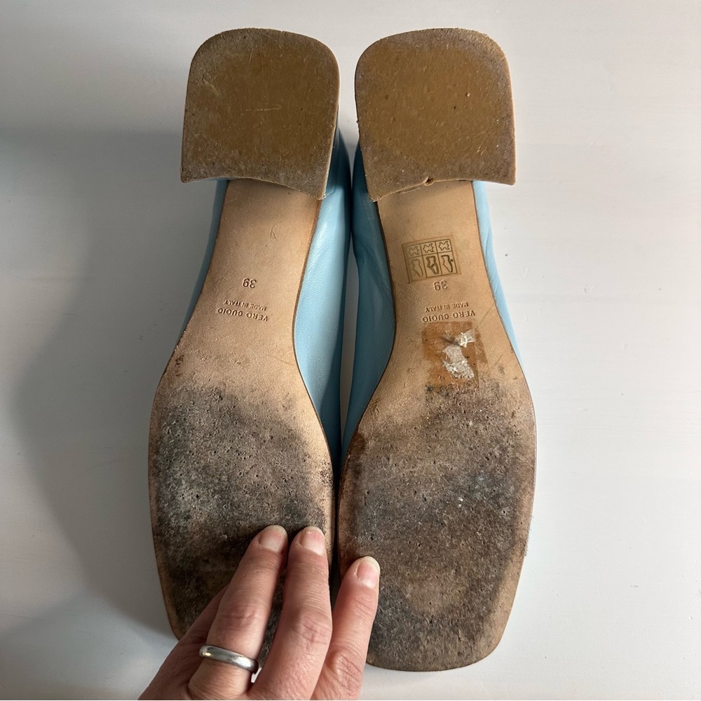 SCARLET Made in Italy, Low Block Heel, Leather, Baby Blue, Buckle Detail, Sz 8.5 - Picture 8 of 11